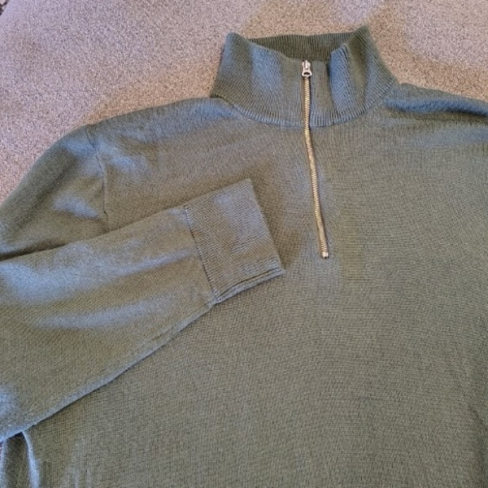 J Crew Quarter Zip Wool Blend Pullover Mens L Olive Green Classic Casual Luxury